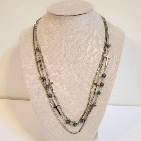 S'agapo' Pretty Stainless Steel, some Cross and acerina bead Necklace - Picture 1 of 5